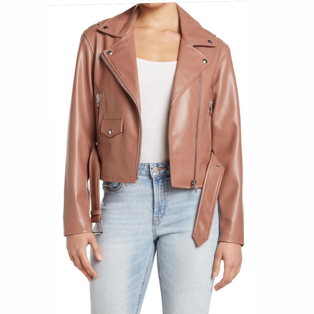 Blank NYC NWT brown faux leather biker jacket